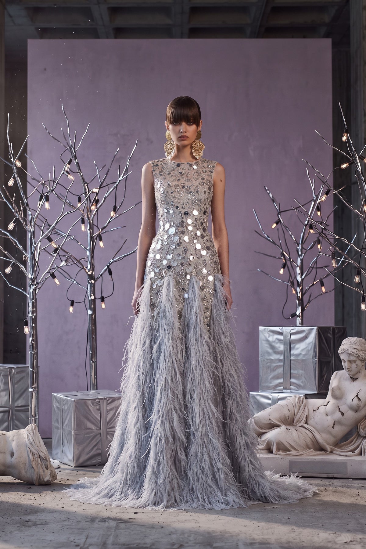Paillette Feather Gown