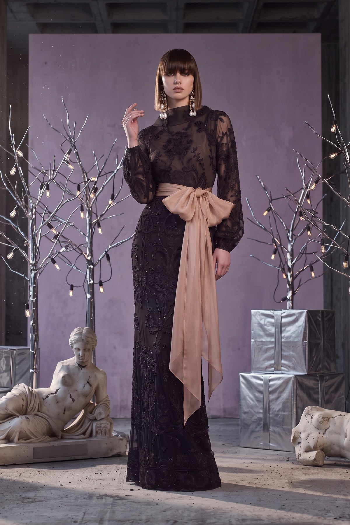 Lace Bow-Sash Gown