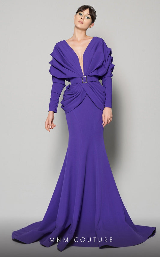 Ruffled Long Sleeve Trumpet Gown