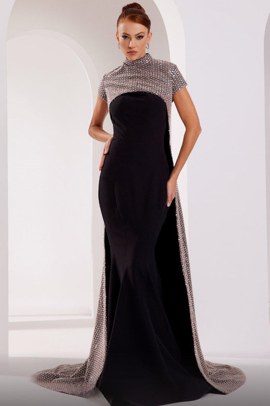 Short Sleeve Sweeping Sequin Gown