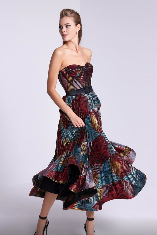 Strapless Flared Midi Dress