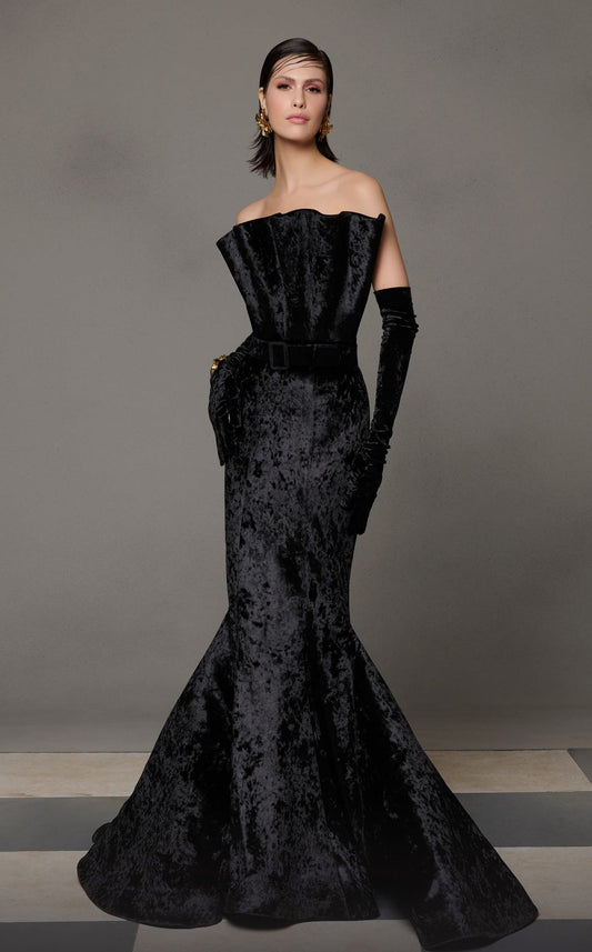 Flared Strapless Gown with Train