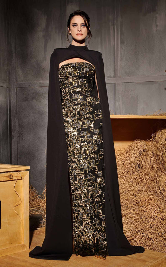 Embroidered Cape Gown