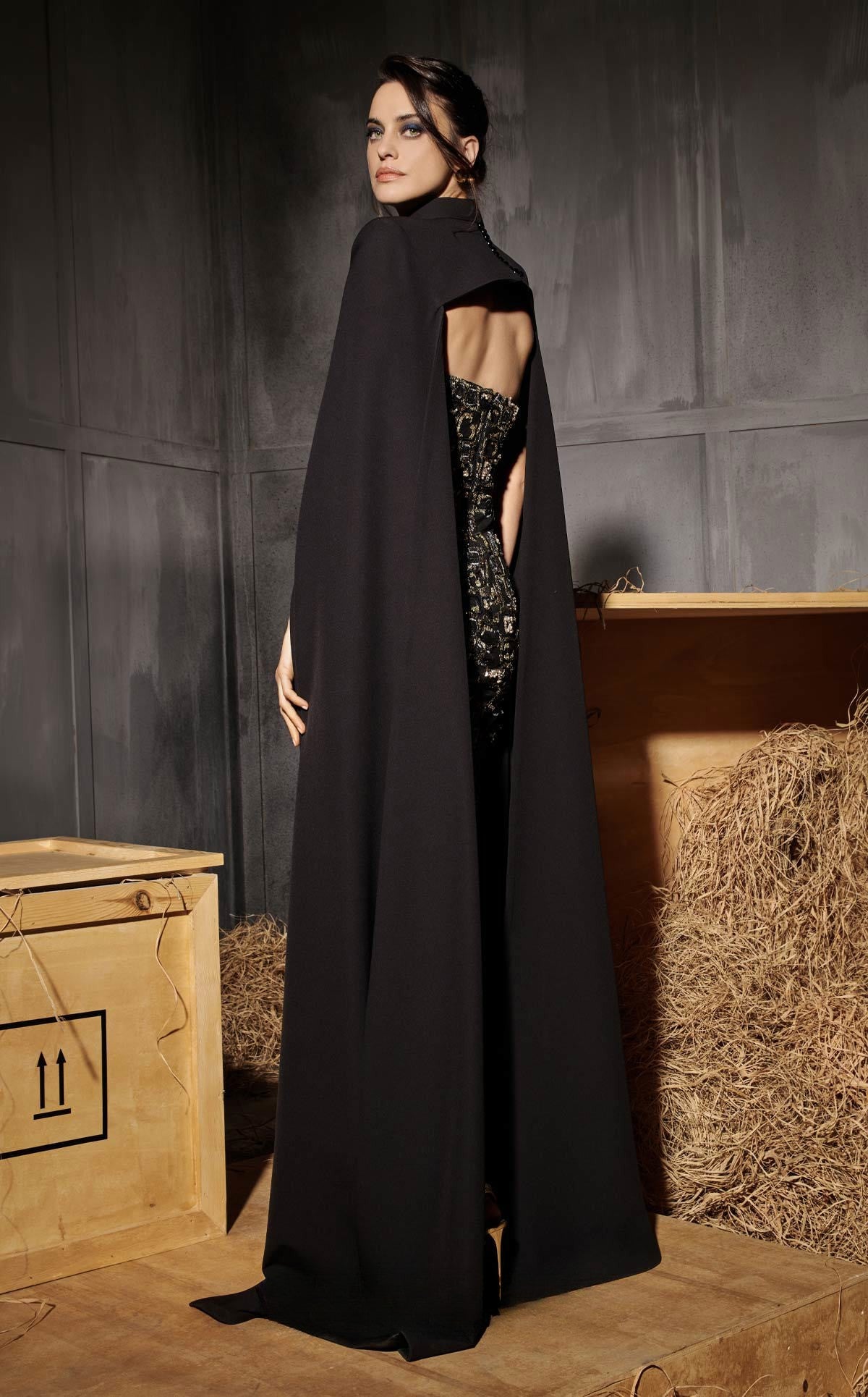 Embroidered Cape Gown