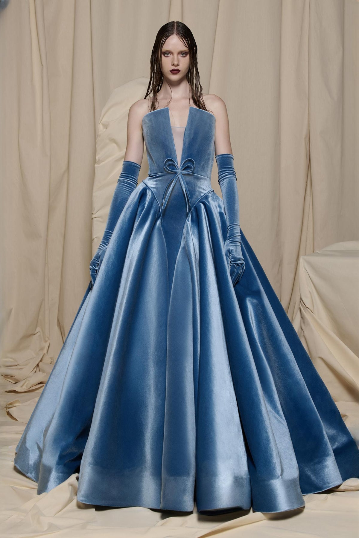 Velvet V-Panel Ball Gown