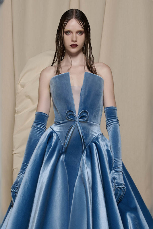 Velvet V-Panel Ball Gown