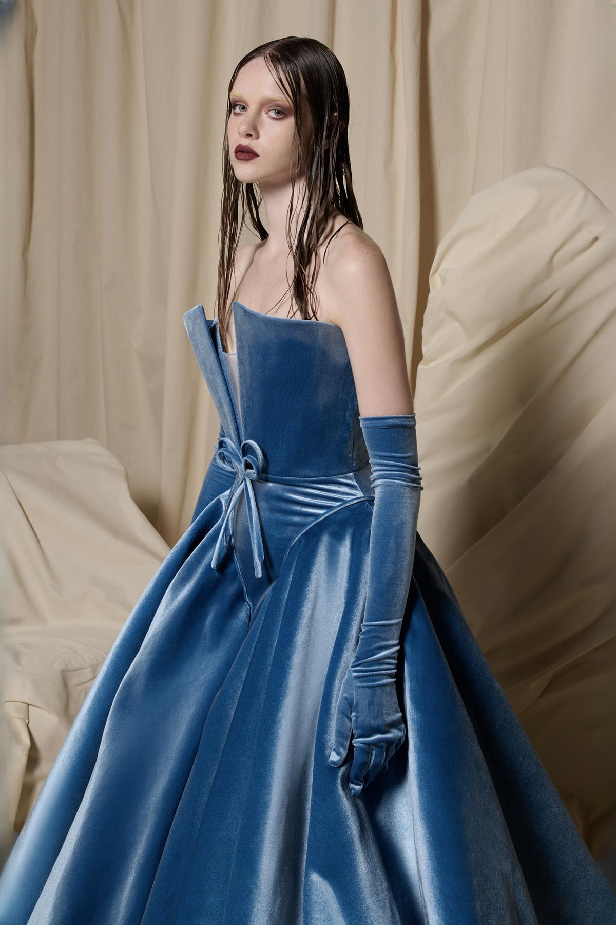 Velvet V-Panel Ball Gown