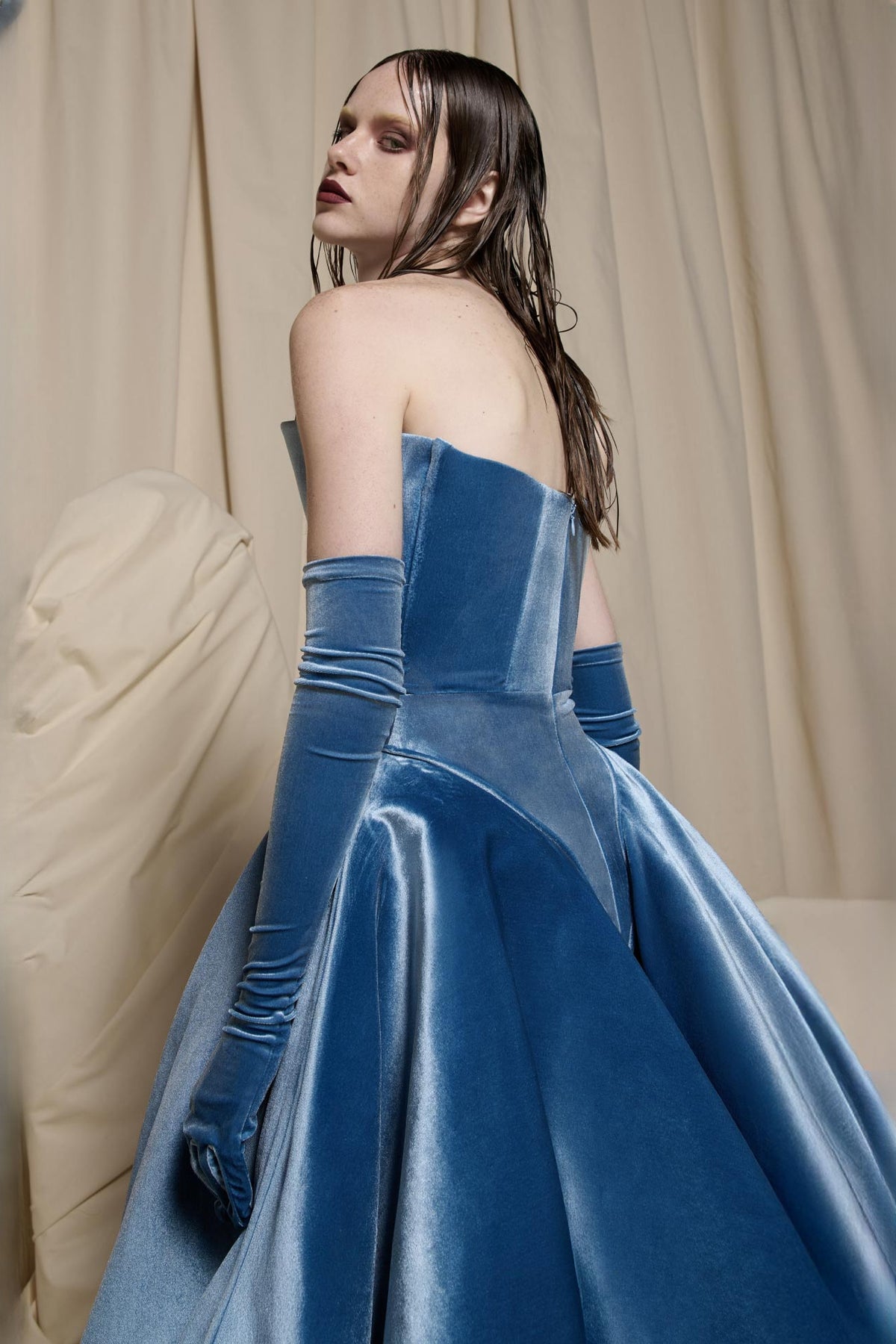 Velvet V-Panel Ball Gown