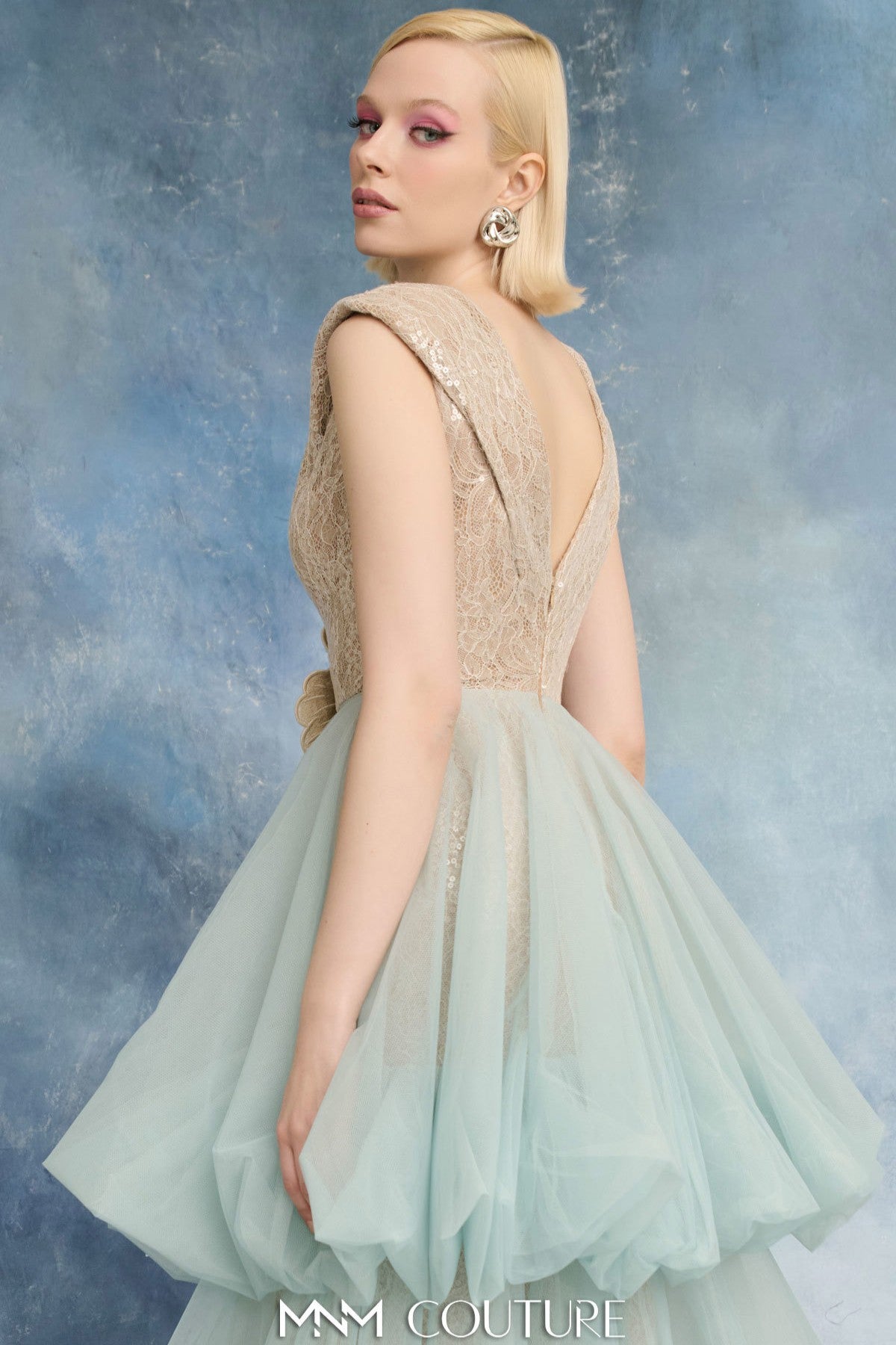 Sequin Lace Tiered Cap Sleeve A-Line Gown