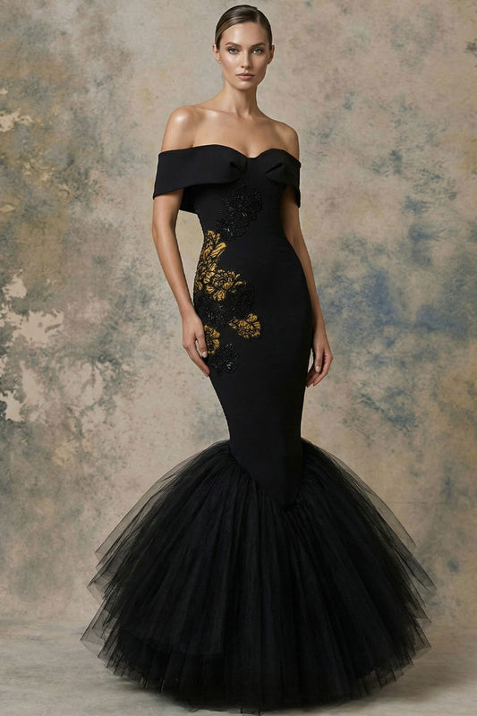 Off-Shoulder Embroidered Mermaid Gown