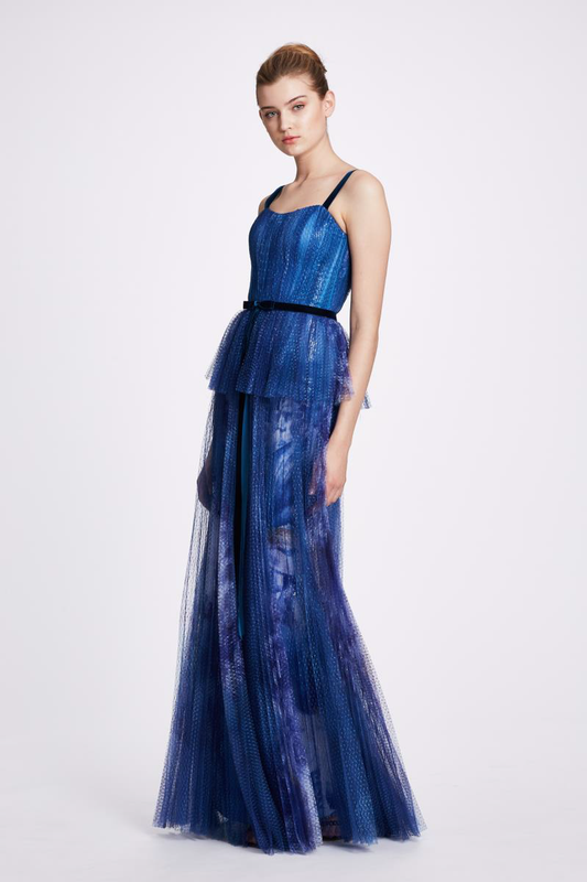 Sleeveless Printed Sequin Gown