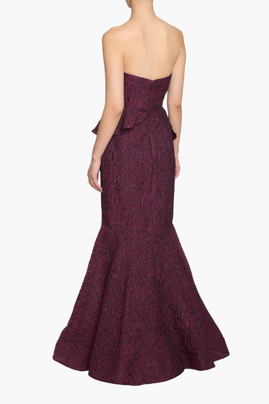 Strapless Cloque Plum Gown