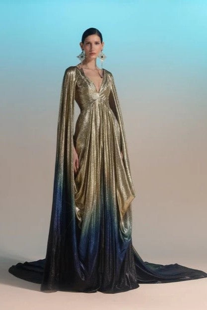 Cape Sleeve Ombre Gown