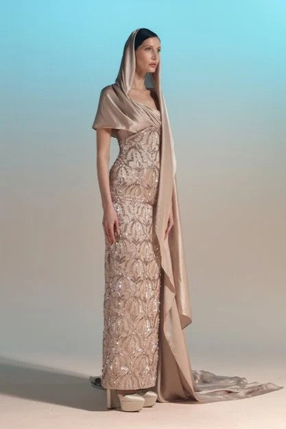 Asymmetrical Satin Gown