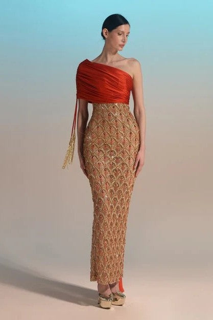 One-Shoulder Beaded Gown