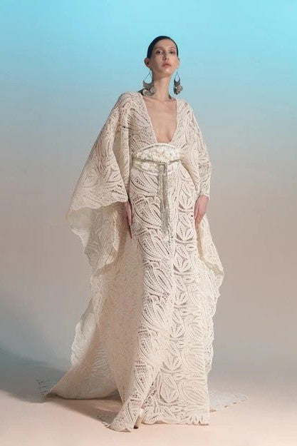 Long Sleeve Crochet Gown