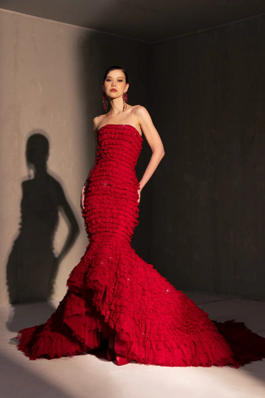 Strapless Ruffled Mermaid Gown