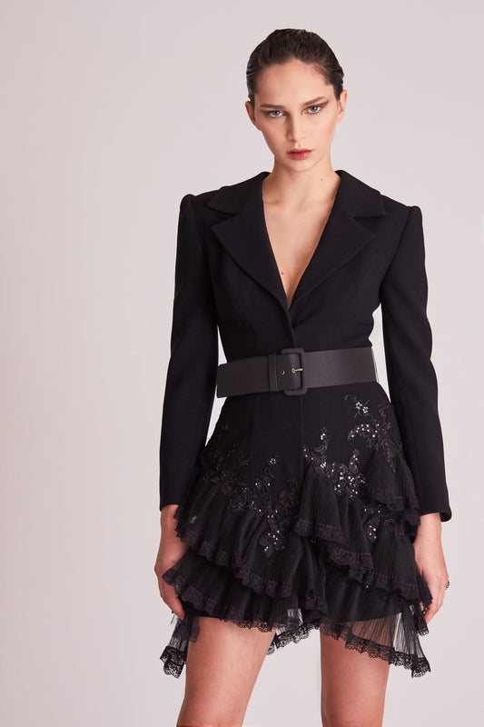 Long Sleeve Belted Mini Dress