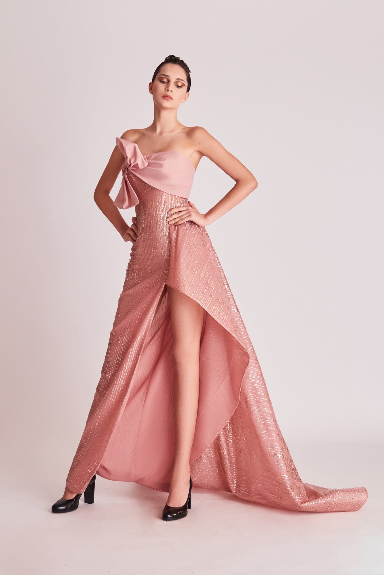 Strapless Embellished Slit Gown