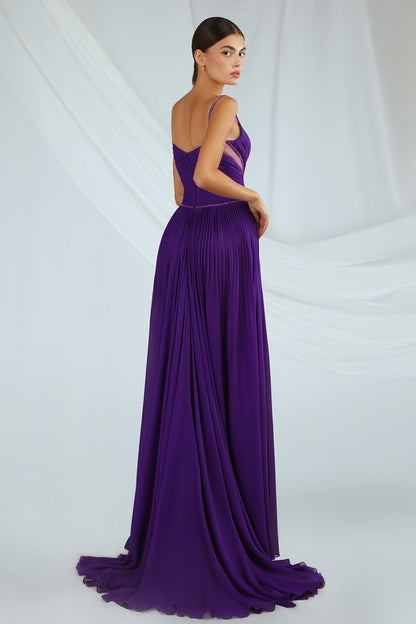 Pleated Sweetheart Illusion Gown