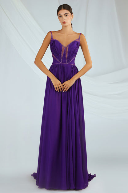 Pleated Sweetheart Illusion Gown