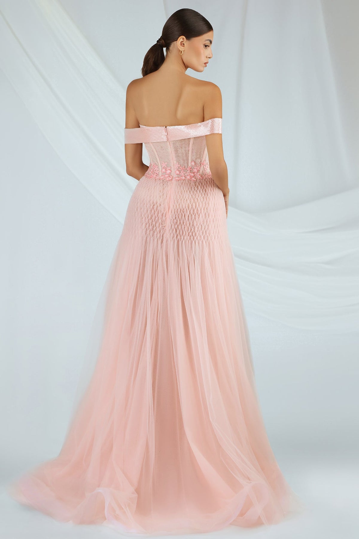 Off-Shoulder Corset Tulle Gown