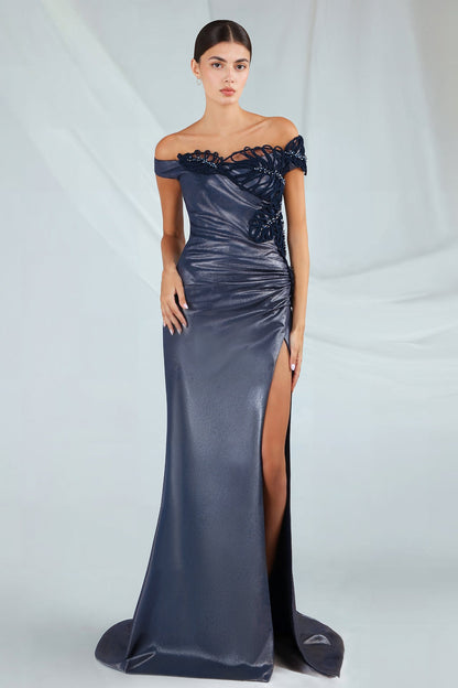 Off-Shoulder Metallic Embroidered Gown