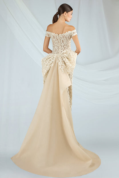 Off-Shoulder Lace Bow Gown
