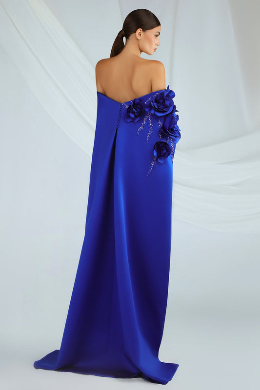 Beaded Satin Cape Gown