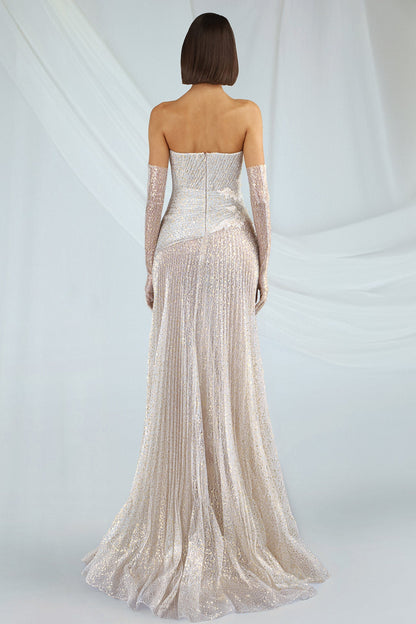 Strapless Pleated Shimmer Gown
