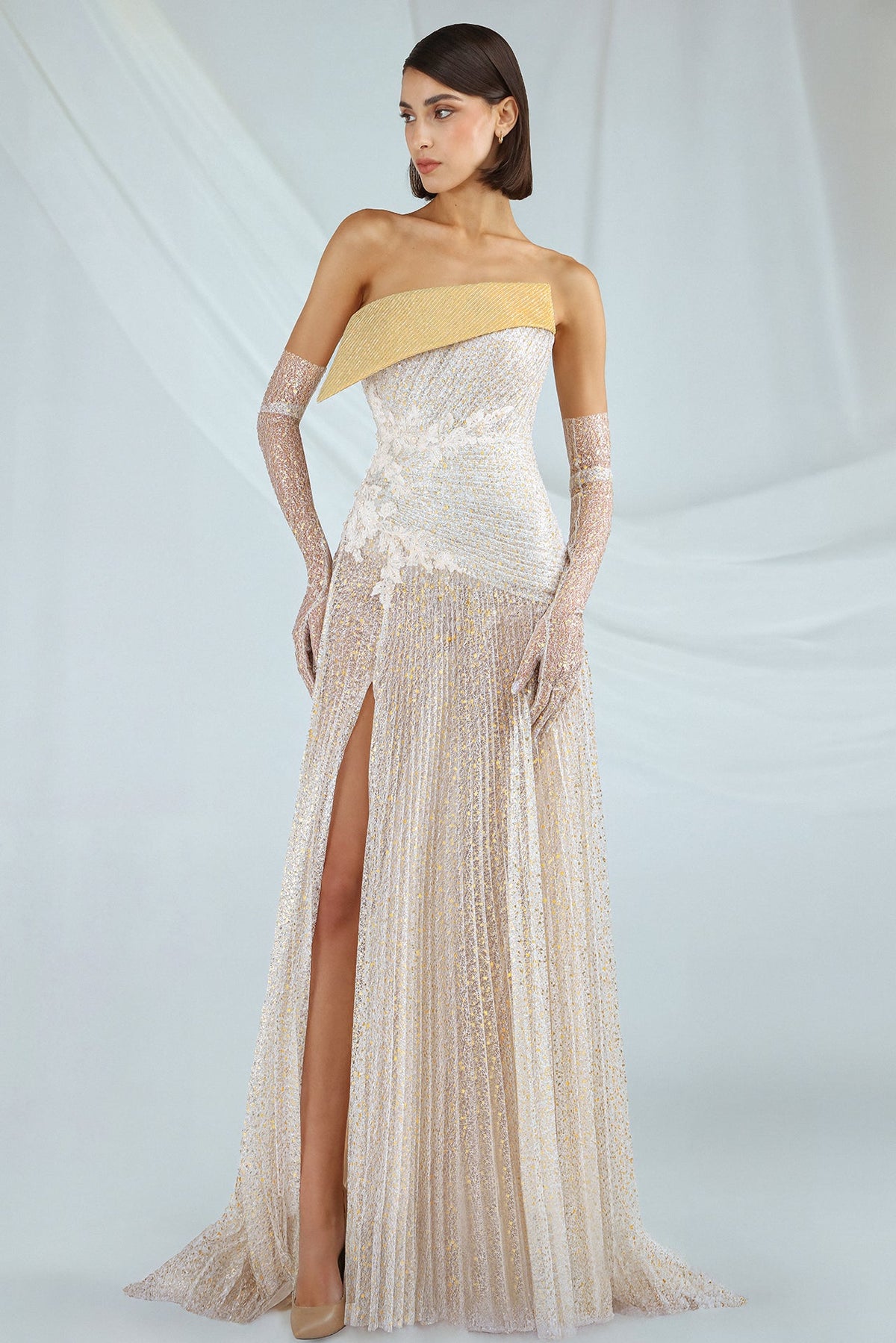 Strapless Pleated Shimmer Gown