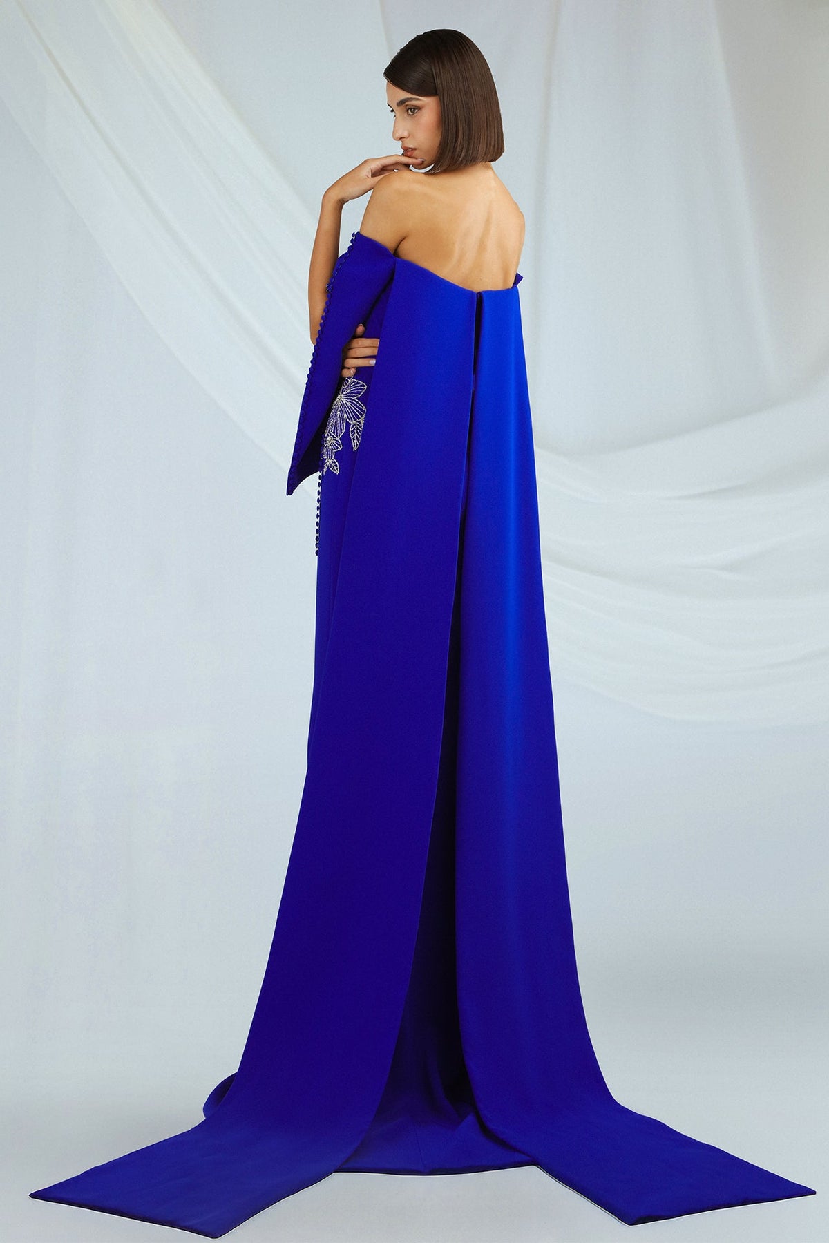 Off-Shoulder Embroidered Split-Sleeve Gown