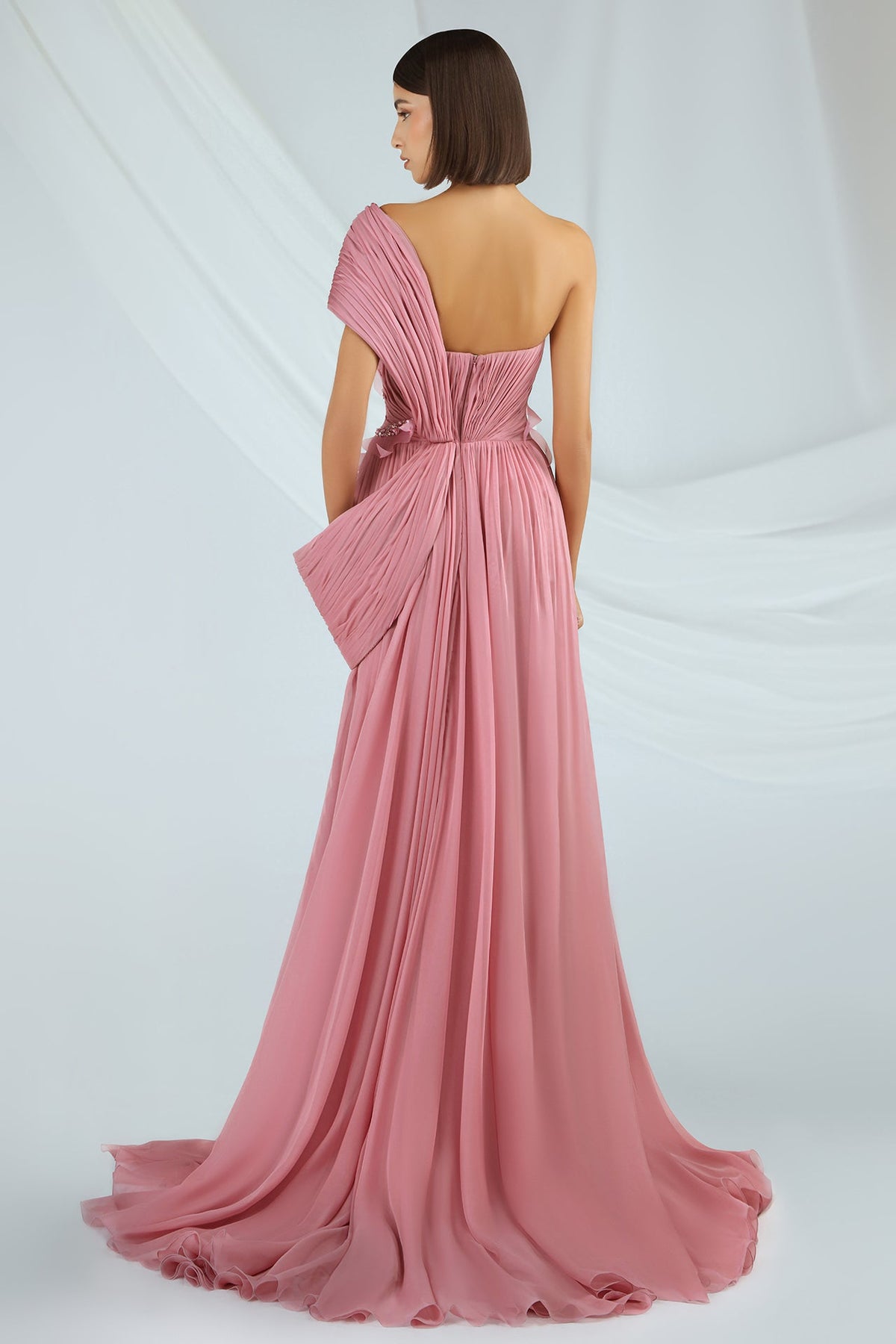 Sculptural Pleated One-Shoulder Gown