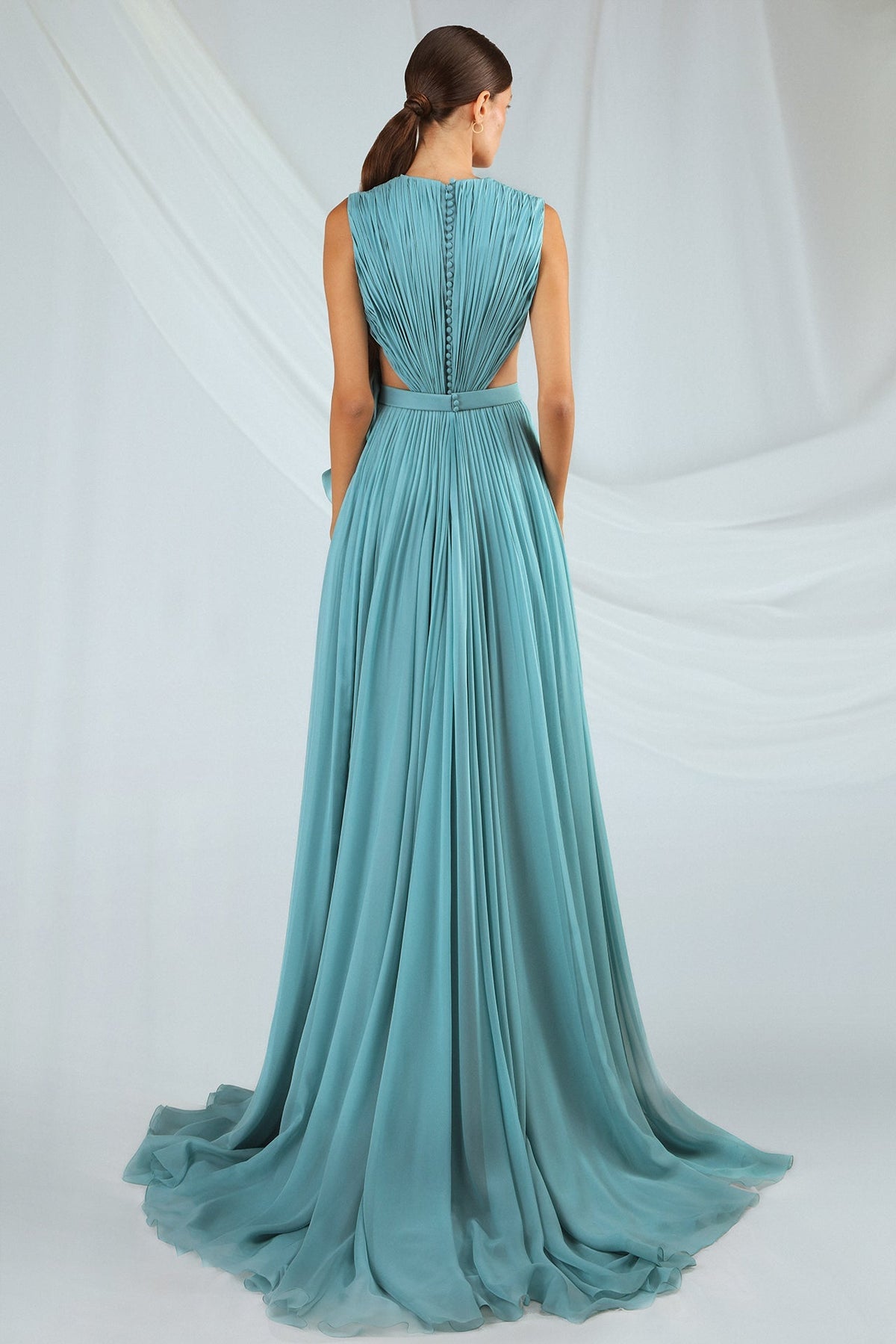 Pleated Chiffon Flower Gown