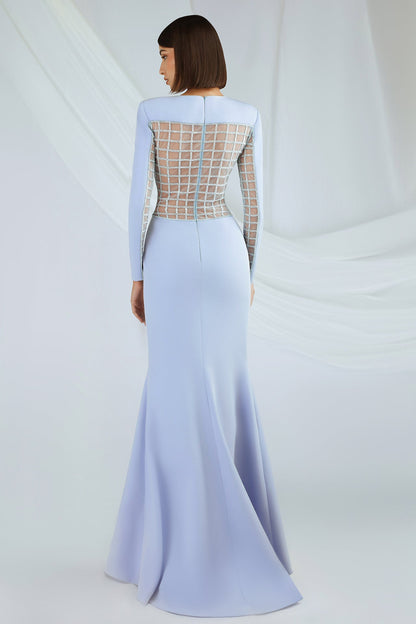Long-Sleeve Lattice Mermaid Gown