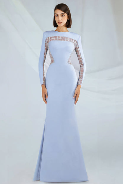 Long-Sleeve Lattice Mermaid Gown