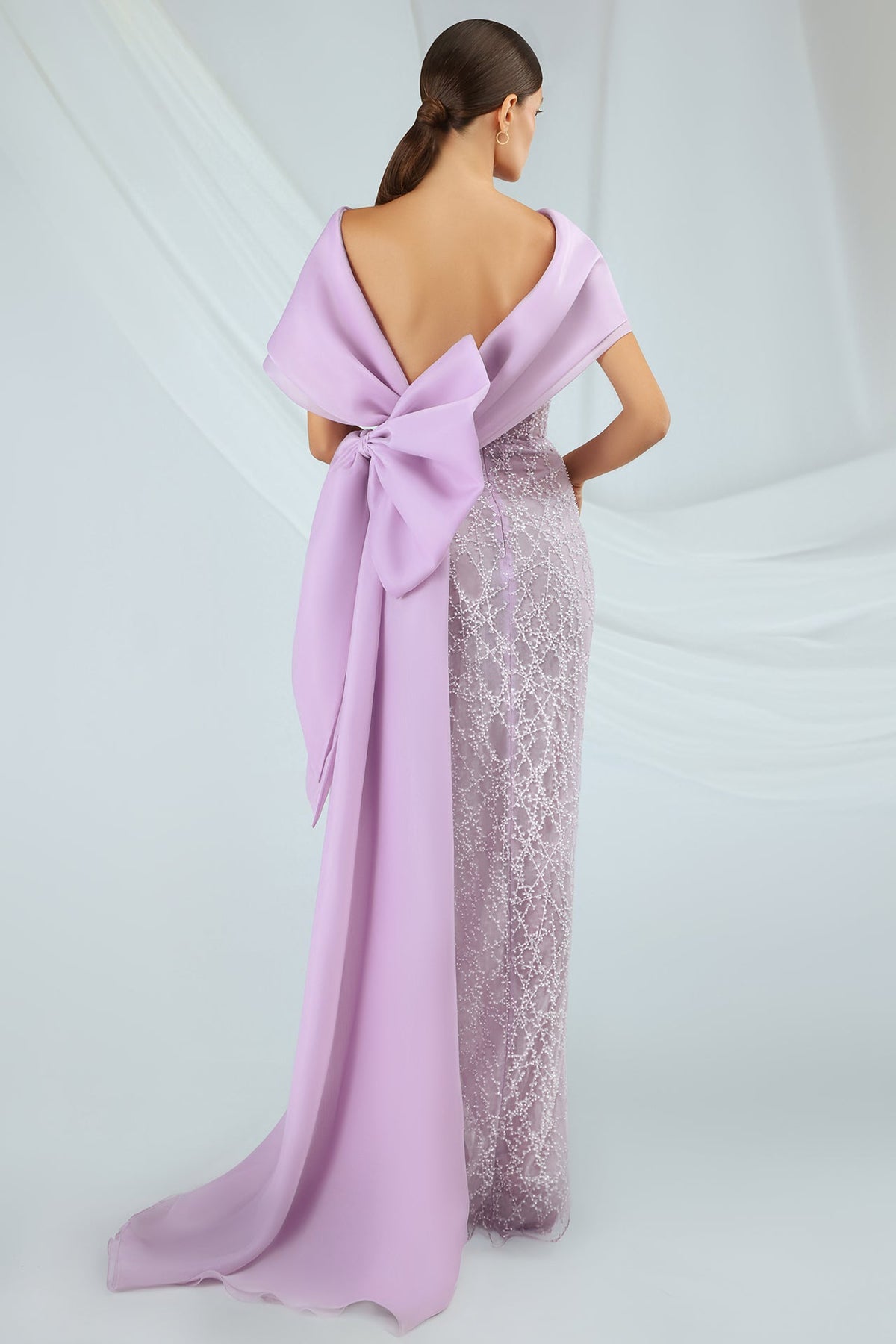 Beaded Lattice Bow-Back Gown