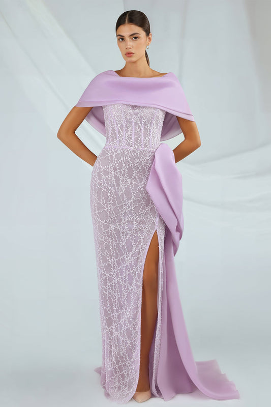 Beaded Lattice Bow-Back Gown