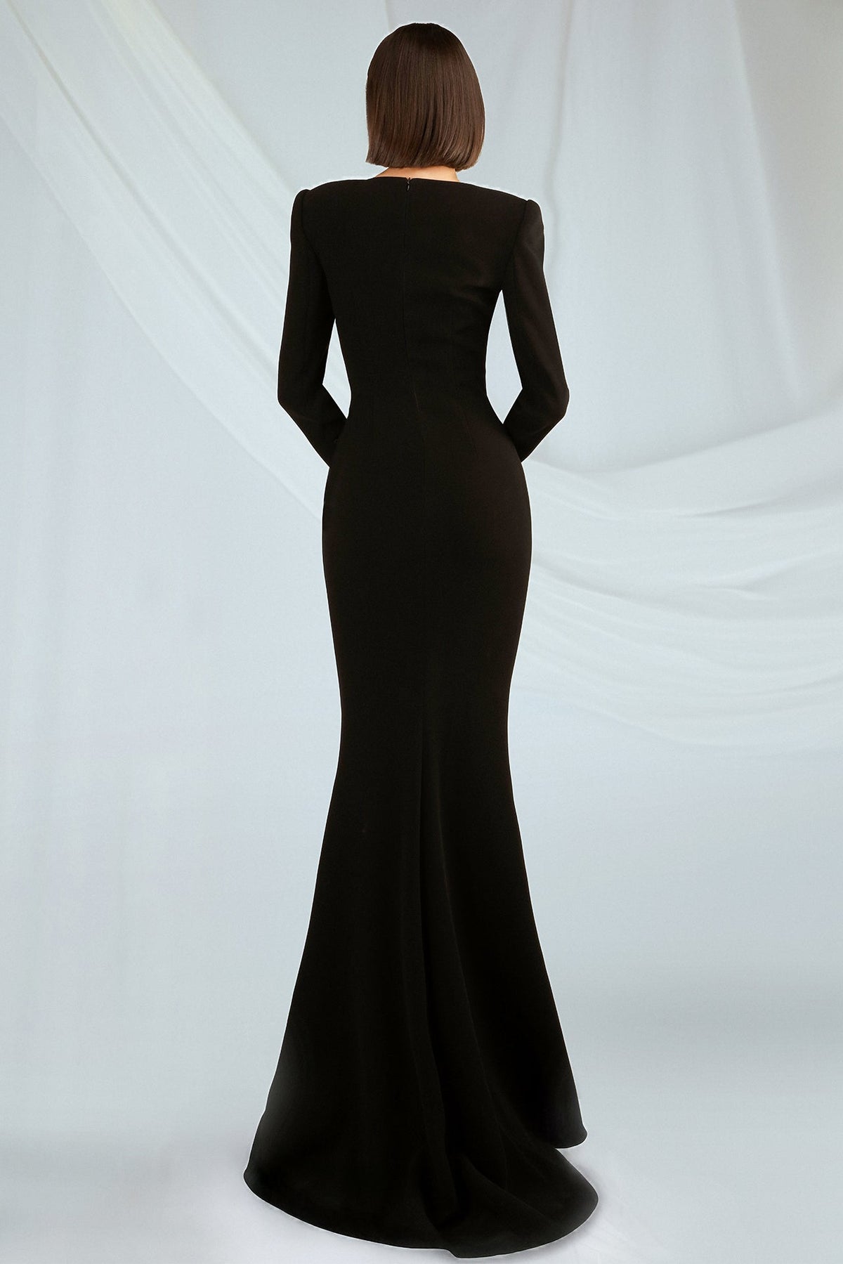 Beaded Sunburst Long-Sleeve Gown