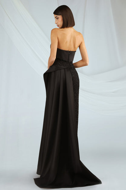 Strapless Beaded Satin Gown