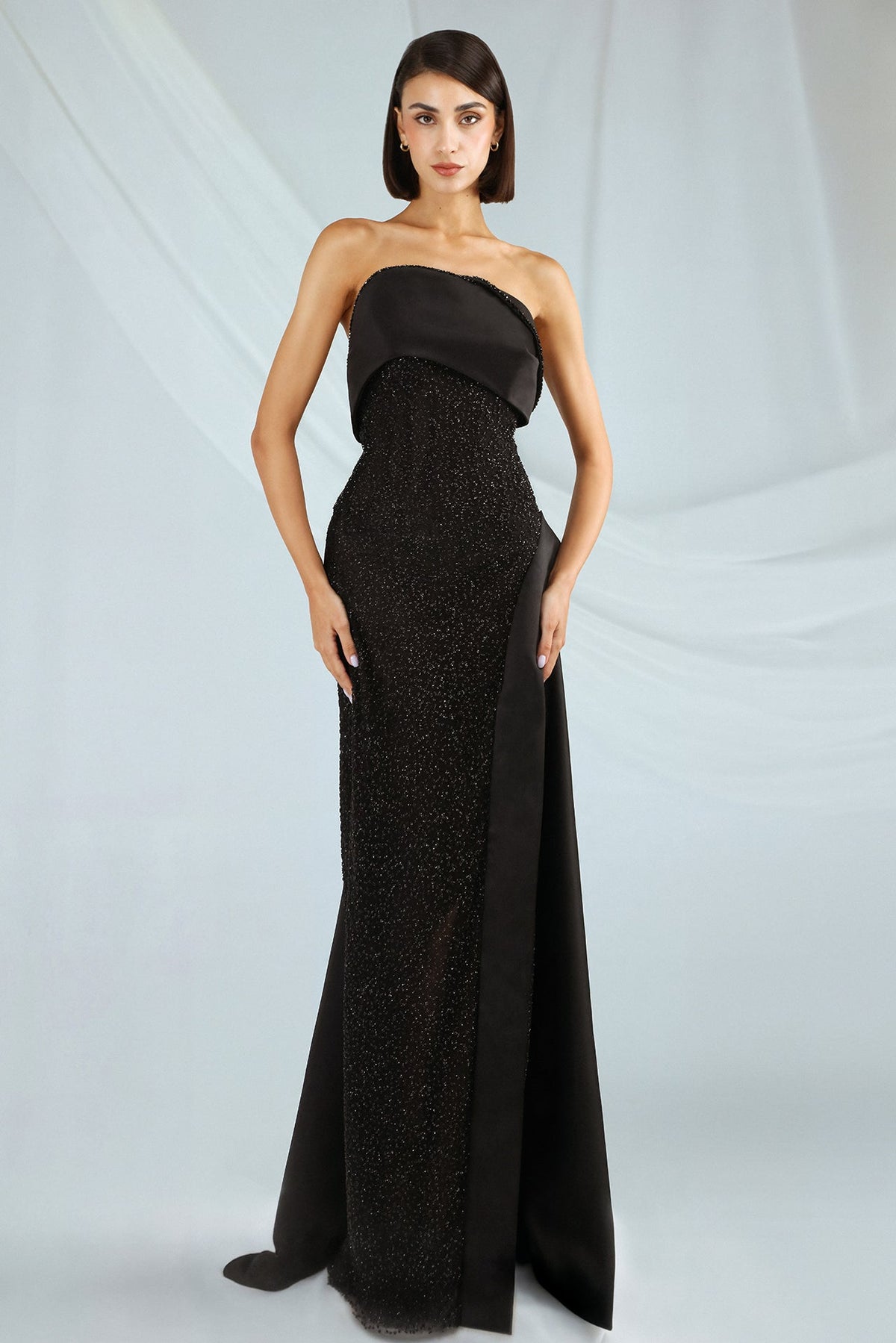 Strapless Beaded Satin Gown