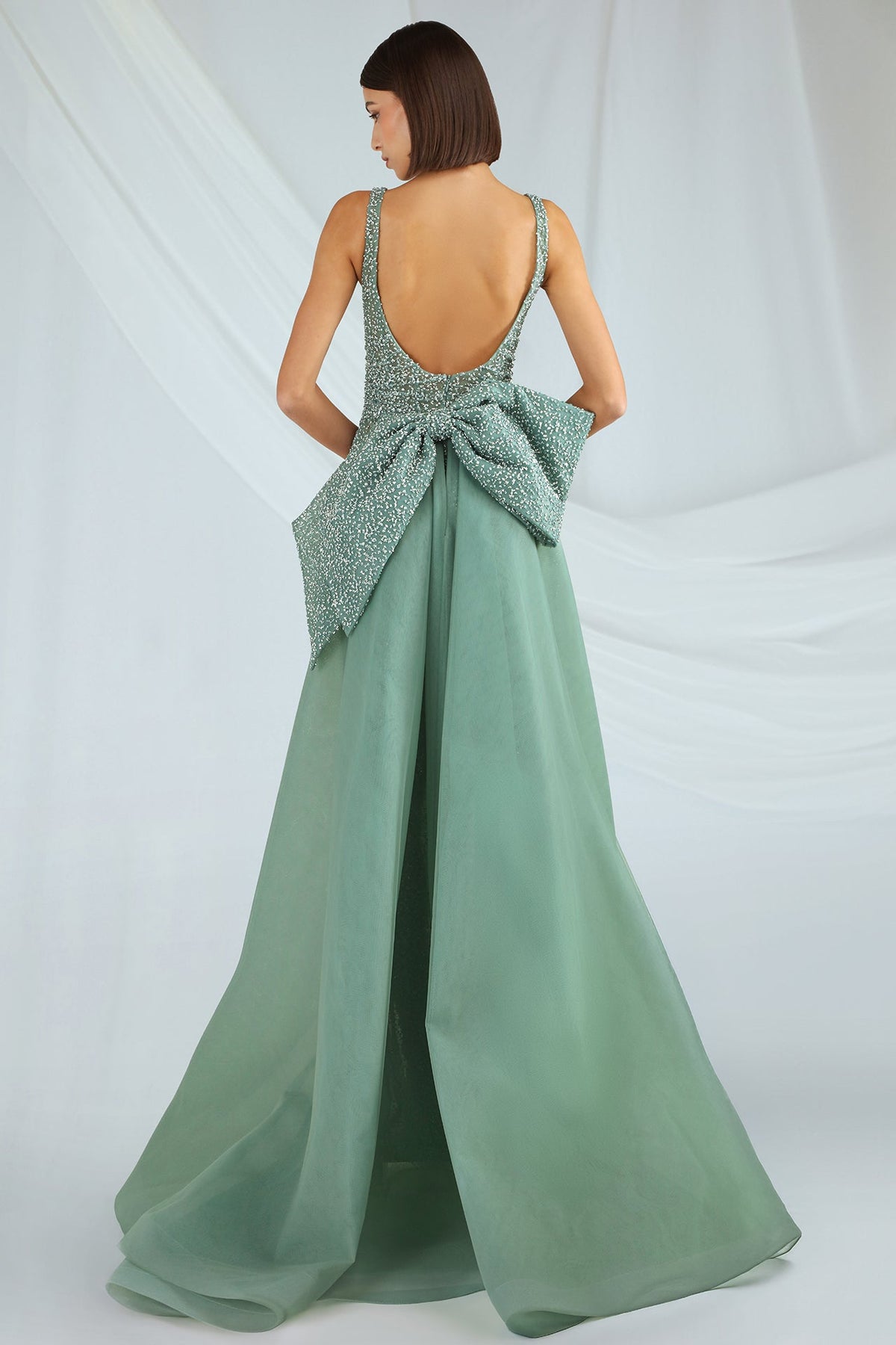 Beaded Bow-Back Gown