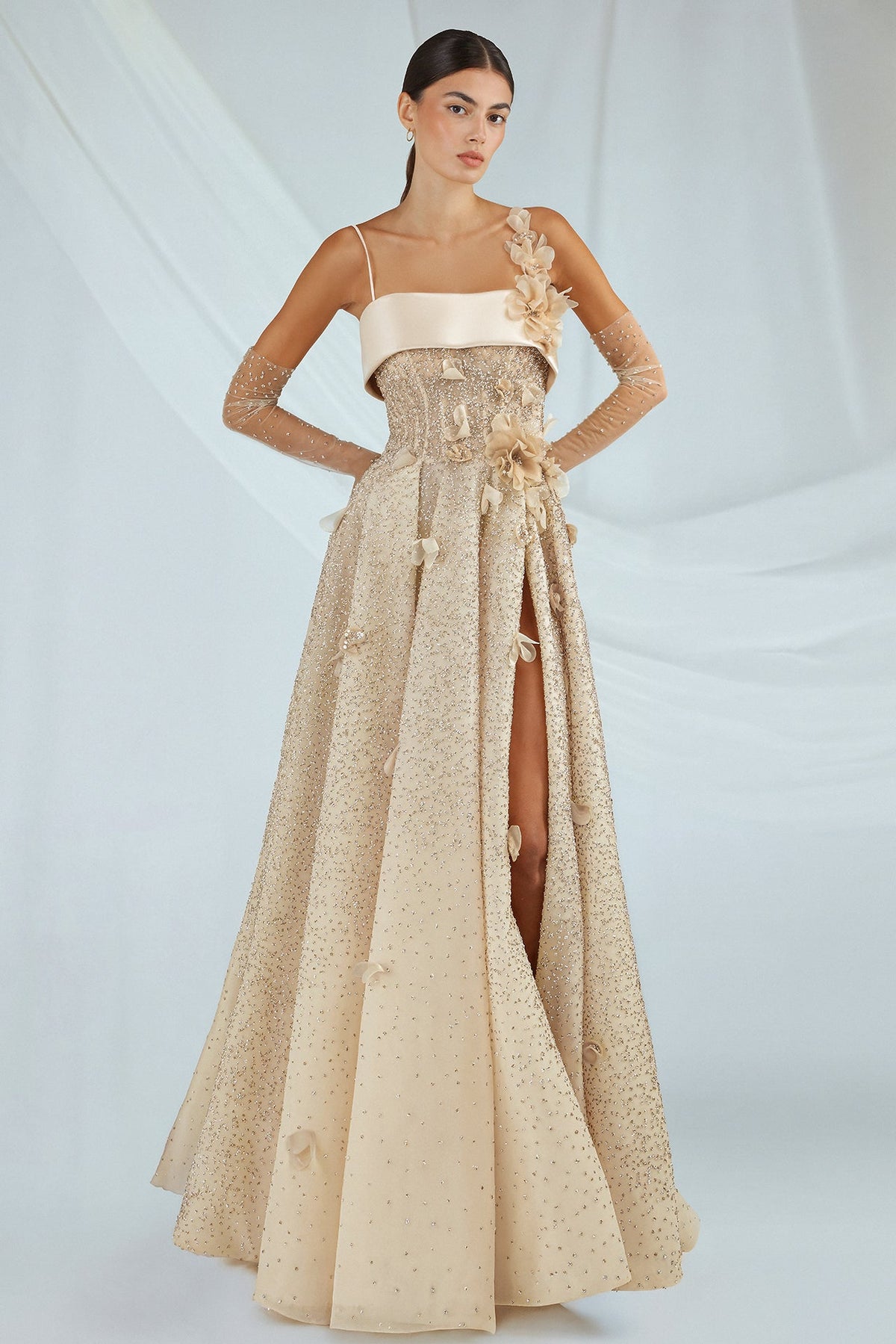 Floral Appliqué Sequin Gown