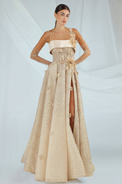 Floral Appliqué Sequin Gown