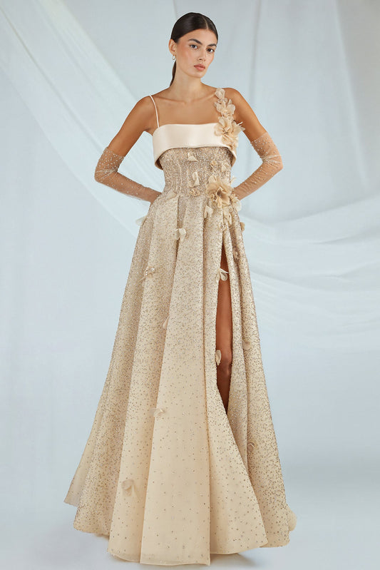 Floral Appliqué Sequin Gown