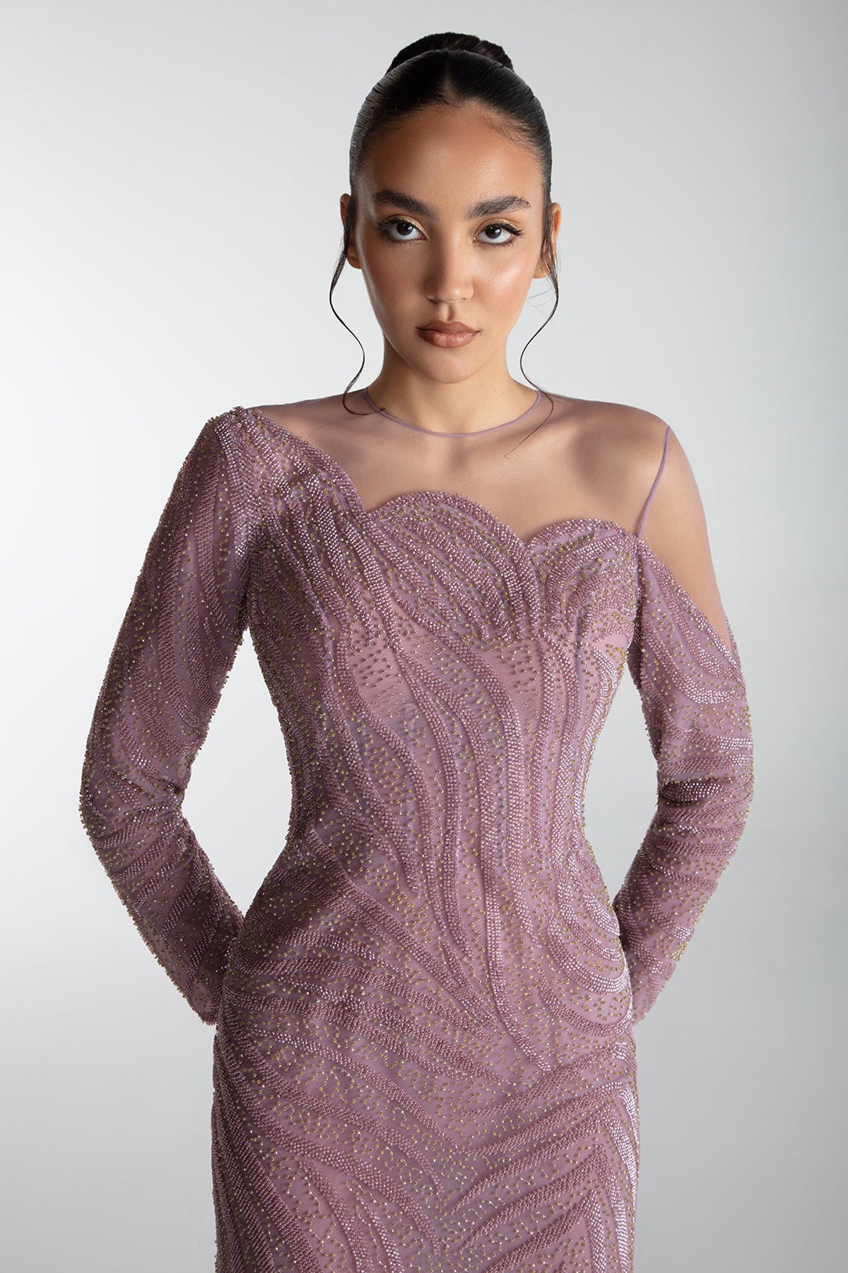 Gown with Feathered Hem