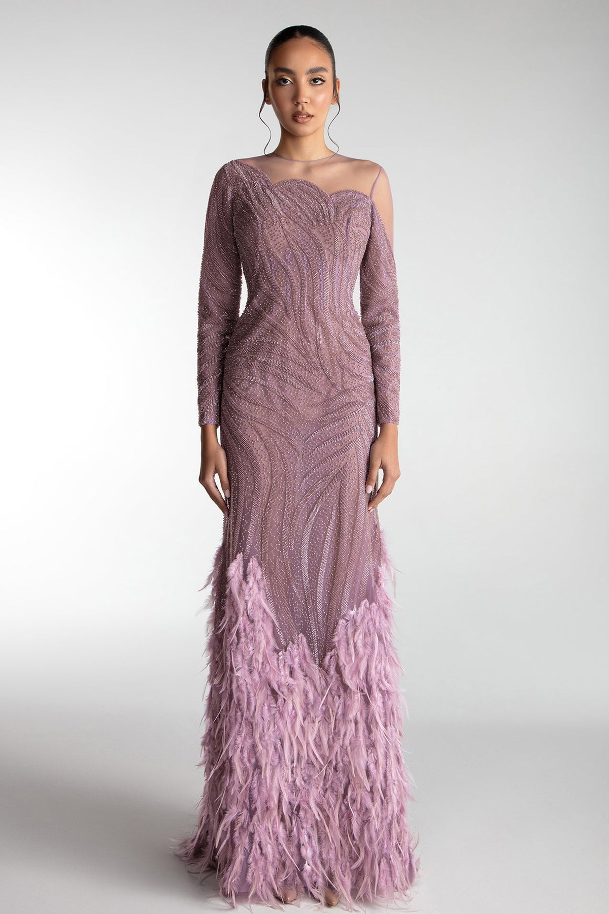Gown with Feathered Hem