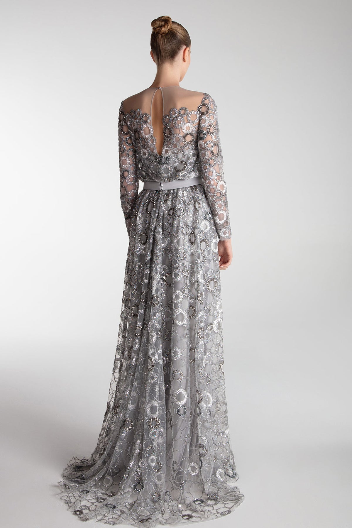 Beaded Circle-Motif Tulle Gown