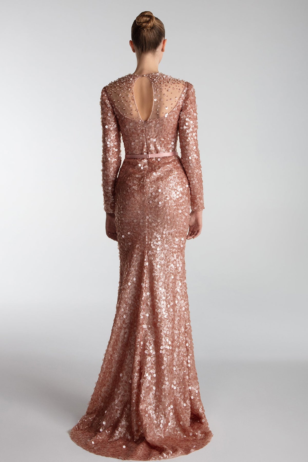 Long-Sleeve Sequin Mermaid Gown