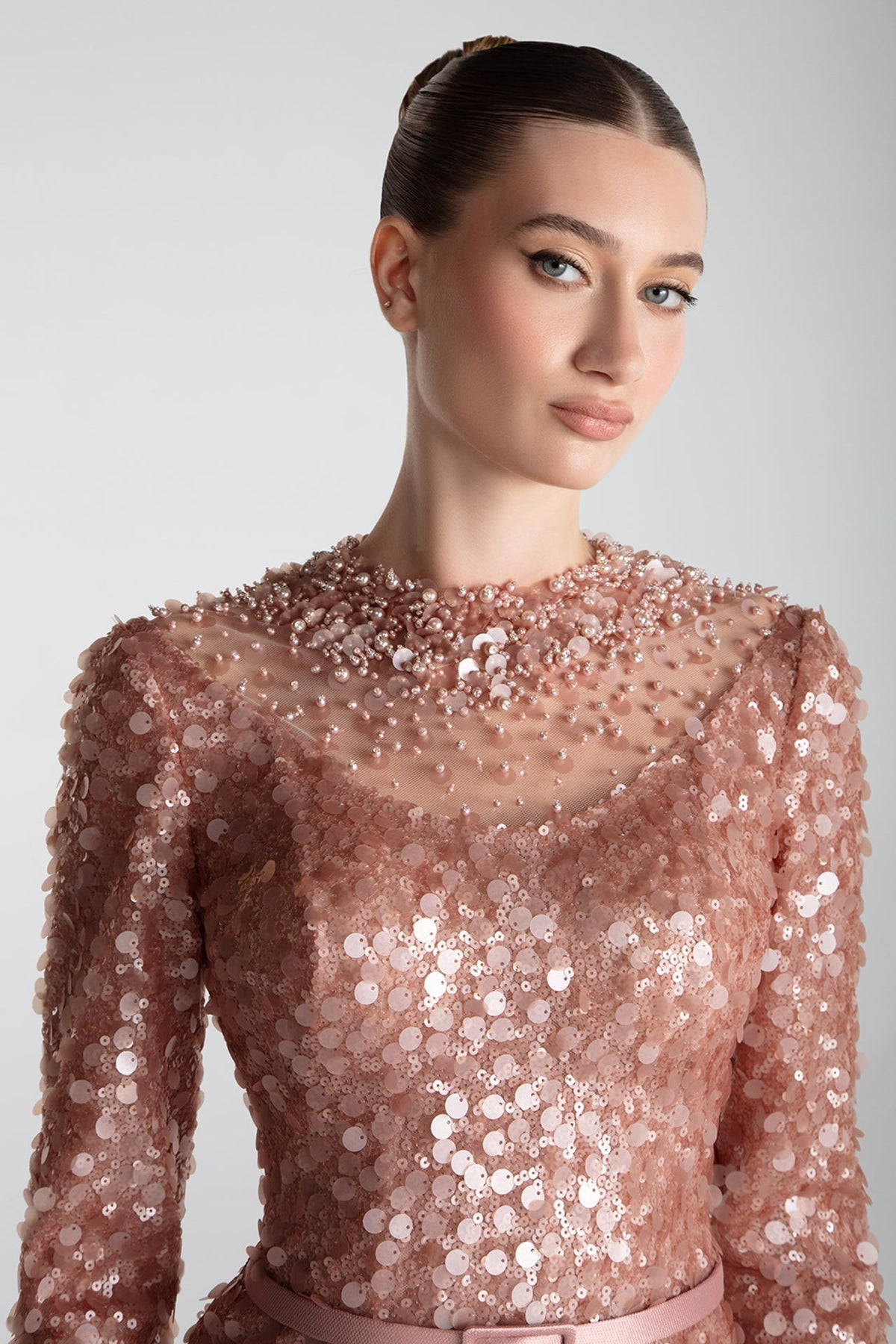 Long-Sleeve Sequin Mermaid Gown